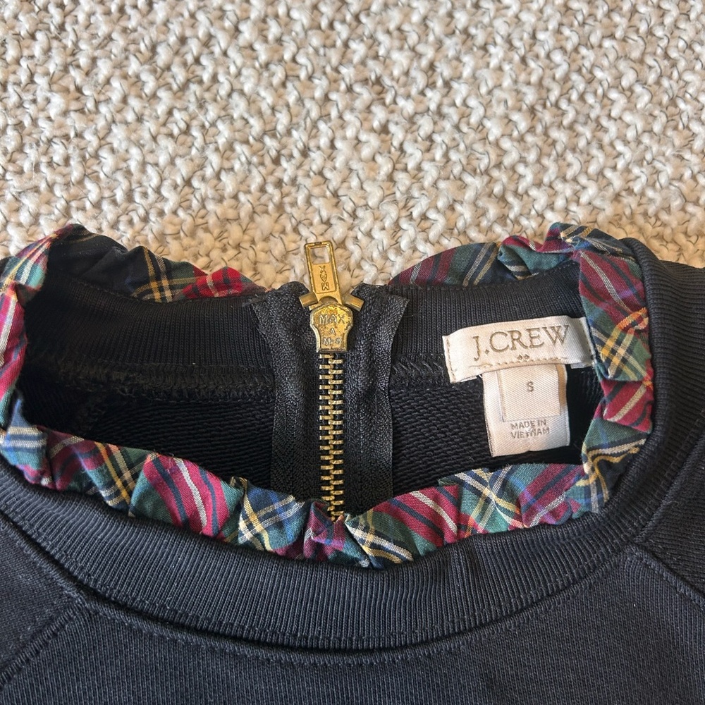 J. Crew Black Sweatshirt with Plaid Collar